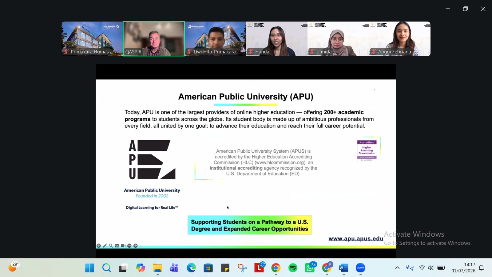 Presentation of American Public University schools and academic program portfolio